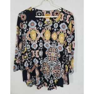 Ruby Rd. Petite Women's PXL 3/4 Sl Criss Cross Kaleidoscope Print Top Shirt
